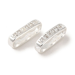 Серебро Покрытие стойки латунь микропаве прозрачные проставки из кубического циркония, волнистый прямоугольный соединитель, долговечный, без кадмия и без свинца, серебряные, 3.5x9.5x1.5 мм