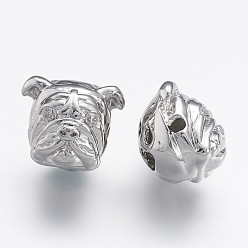 Платина Латунные бусины из циркония, голова бульдога, платина, 11.5x13.5x11 мм, отверстие : 1.5 мм