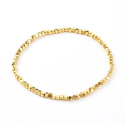 Golden Electroplate Non-magnetic Synthetic Hematite Beads Stretch Bracelets, Cube, Golden, Inner Diameter: 2-1/4 inch(5.7cm)