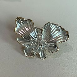 Silver Alloy Enamel Cuff Open Rings, Butterfly, with Imitation Pearl, Golden, Silver, 15~20mm