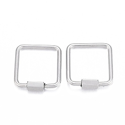 Нержавеющая Сталь Цвет Устойчивые к потускнению 304 подвески с винтовым карабином из нержавеющей стали, для изготовления ожерелий, квадратный, цвет нержавеющей стали, 20x21.2x1.8 мм, Винт: 7x4 мм