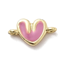 Бледно-Розовый Латунь эмаль подвески, сердце прелести, стойки покрытие, долговечный, без кадмия и без свинца, реальный 18 k позолоченный, розовый жемчуг, 6x11x2.5 мм, отверстие : 1 мм