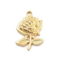 Настоящее золото 18K 304 подвески из нержавеющей стали, очарование розы, вакуумное покрытие pvd, реальный 18 k позолоченный, 23.5x15.5x4 мм, отверстие : 2 мм