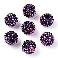 Dark Violet AB-Color Resin Rhinestone Beads, with Acrylic Round Beads Inside, for Bubblegum Jewelry, Dark Violet, 20x18mm, Hole: 2~2.5mm