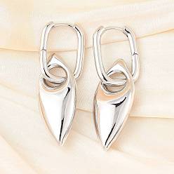 Платина Женские латунные серьги-кольца с конским глазом, стойки покрытие, прочное покрытие, без кадмия и без свинца, платина, 55.5x16 мм