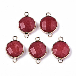 Природный Драгоценный Камень Соединители звеньев белого нефрита, с легкой позолоченной латунной фурнитурой, граненые, плоско-круглые, окрашенная и подогревом, 23~24x15~15x5~6 мм, отверстие : 2 мм