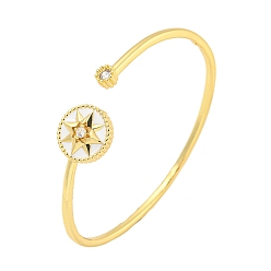 Белый Браслеты с открытыми манжетами из латуни и прозрачным фианитом, с эмалью, реальный 18 k позолоченный, долговечный, без свинца и без кадмия, белые, внутренний диаметр: 2-1/4 дюйм (5.6 см), 14 мм