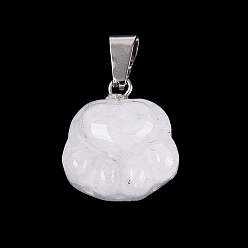 Хрусталь Резные подвески из натуральных кристаллов кварца, Подвески в виде кошачьих лап из горного хрусталя с латунными застежками-карабинами, платина, 16~19x15~16x6~10 мм, отверстие : 7~8x2~3.5 мм