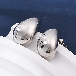 Платина Серьги-гвоздики в форме капли из латуни с реечным покрытием, платина, 18x11.5 мм