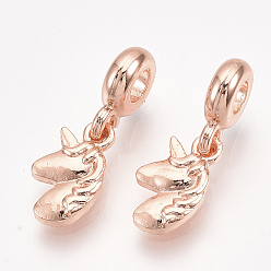 Rose Gold Alloy European Dangle Charms, Large Hole Pendants, Unicorn, Rose Gold, 25mm, Hole: 4mm