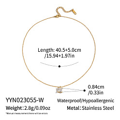 Прозрачный Подвески с квадратными кубическими циркониями на цепочках из нержавеющей стали с покрытием из настоящего золота для женщин., прозрачные, 304 дюйм (18 см)