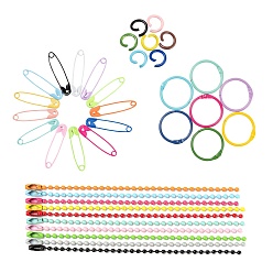 Mixed Color DIY Keychain Making Kit, Including Spray Painted Iron Safety Pins & Ball Chains & Split Key Rings & Linking Rings, for Jewelry Making, Mixed Color, Key Rings: 20pcs/box