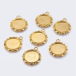 Antique Golden Alloy Pendant Cabochon Settings, Cadmium Free & Lead Free, Flat Round, Antique Golden, 23x18x2mm, Hole: 3mm, Tray: 14mm