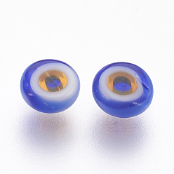 Blue Handmade Lampwork Evil Eye Cabochons, Flat Round, Blue, 3~6x2mm