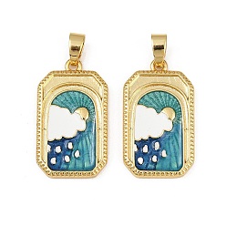 Разноцветный Латунь эмаль подвески, долговечный, без свинца и без кадмия, стойки покрытие, золотые, прямоугольник с подвесками в виде облаков, красочный, 27.5x16x2.5 мм, отверстие : 5.5x3 мм