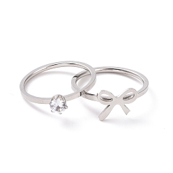 Нержавеющая Сталь Цвет 2шт 2 набор парных колец в стиле прозрачного кубического циркония, 304 кольца-бабочки из нержавеющей стали для любителей лучших друзей, цвет нержавеющей стали, размер США 7 (17.3 мм)