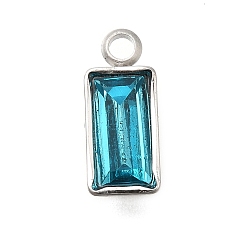 Синий Циркон 304 из нержавеющей стали горный хрусталь подвески, прямоугольные, синий циркон, 12x5x3 мм, отверстие : 1.6 мм