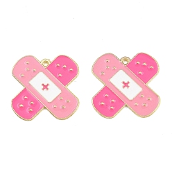 Pink Подвески из сплава с эмалью медицинской тематики, амулет в виде перекрещенной повязки, золотые, розовые, 21x21x1 мм, отверстие : 1.2 мм