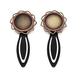 Античная Бронза Закладки из сплава и железа, с плоским круглым вращающимся подносом и стразами, античная бронза, 82~83x37x5.5~6 мм, Размер лотка: 25 мм