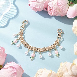 Light Gold Короткие ремни для сумок из сплава, цветок, с подвеской из эмалевого сплава и имитацией жемчуга из АБС-пластика, золотой свет, 200 мм