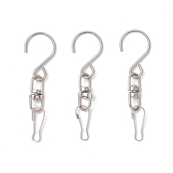 Платиновый & Цвет Нержавейки Крючки для вешалок из нержавеющей стали в форме S, с двухшарнирными застежками из сплава и фурнитурой в виде железного брелока, платины и нержавеющая сталь цвет, 45x13x6.5 мм