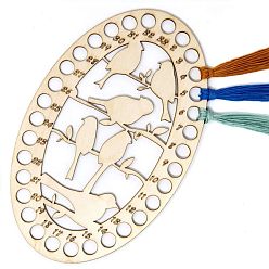 Creamy White Undyed Wood Embroidery Floss Organizer, Oval with Bird Parten, for DIY Cross-Stitch Thread Holder Kit, Creamy White, 20.4x12.5x0.2cm, Hole: 11mm