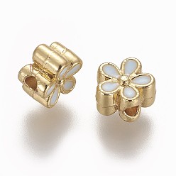 WhiteSmoke Brass Enamel Beads, Long-Lasting Plated, Flower, Real 18K Gold Plated, WhiteSmoke, 7x3.3mm, Hole: 1.6mm