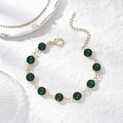 Зеленый 304 браслеты из нержавеющей стали со стеклянными звеньями для женщин, плоско-круглые, граненые, зелёные, 7-5/8x3/8 дюйм (19.5x1 см)