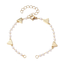 Golden Handmade CCB Plastic Imitation Pearl Beaded Chains Bracelet Making, with Brass Triangle & Lobster Claw Clasp, Fit for Connector Charms, Golden, 6-1/2 inch(16.5cm)