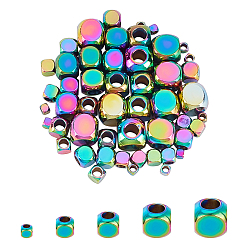 Rainbow Color PVD Vacuum Plating 304 Stainless Steel Spacer Beads, Cube, Rainbow Color, 2~6x2~6x2~6mm, Hole: 1.4~3mm, 50pcs/box