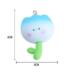 Светло-Голубой Большие подвески из непрозрачной смолы, с золотыми тонами железных петель, цветок, Небесно-голубой, 60x40 мм