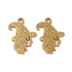 Золотой Ионное покрытие (ip) 304 подвески из нержавеющей стали, лазерная резка, чары ведьм, золотые, 16x10.5x1 мм, отверстие : 1.6 мм