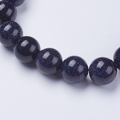 Blue Goldstone Synthetic Blue Goldstone Beaded Stretch Bracelets, Round, 2-1/8 inch(53mm)