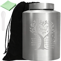 Heart 1Pc Column Stainless Steel Urn for Human Pet Ashes, with 1Pc Polyester Drawstring Bags, 1Pc Plastic Spoon, 1Pc Polishing Cloth, Heart, 100x150mm