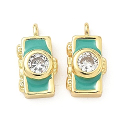 Средний Аквамарин Кулон из циркония, с эмалью, камера, без свинца и без кадмия, стойки покрытие, долговечный, реальный 18 k позолоченный, средний аквамарин, 16x8.5x5 мм, отверстие : 1.6 мм