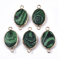 Малахит Соединители звеньев синтетического малахита, с легкими золотыми тонами латуни, овальные, граненые, 27.5x14.5x6 мм, отверстие : 2 мм