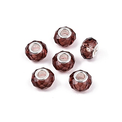 Седло Коричневый Прозрачное стекло европейские шарики, бусины с большим отверстием, с медными сердечниками, граненые, рондель, седло коричневый, 13.5~14x9~9.5 мм, отверстие : 5 мм