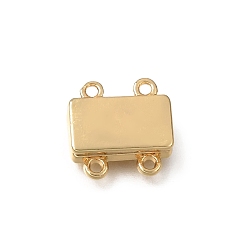 Real 14K Gold Plated 2-Strands Brass Magnetic Clasps, Rectangle, with Twice Loops, Real 14K Gold Plated, 13x14x4mm, Hole: 1.5mm
