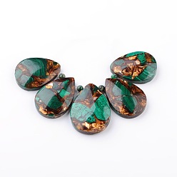 Malachite Assembled Synthetic Bronzite and Natural Malachite Pendants, teardrop, 30~35x22~25.5x7mm, Hole: 1mm, 5pcs/sets