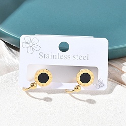 Настоящее золото 18K Плоские круглые 304 из нержавеющей стали смолы серьги стержня, ионное покрытие (ip), реальный 18 k позолоченный, 18.5x10 мм