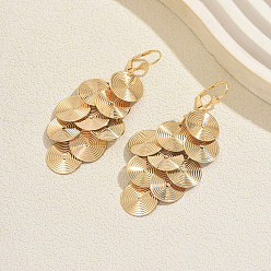 Плоский Круглый Серьги-кольца с кисточками из латуни, золотые, плоско-круглые, 107x20 мм