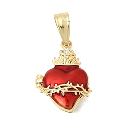 Красный Латунные микропроволочные кубические циркониевые медальоны, долговечный, стойки покрытие, без свинца и без кадмия, реальный 18 k позолоченный, сердце прелести, с эмалью, красные, 23x16.5x7.5 мм, отверстие : 7.5x4 мм