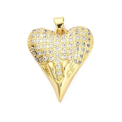 Сердце Латунные микро проложить кубического циркония подвески, сердце прелести, стойки покрытие, прочное покрытие, без кадмия и без свинца, сердце, 26x22x7 мм, отверстие : 5x3.5 мм