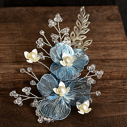 Платина Гребни для волос из сплава и латуни, аксессуары для волос для женщин, цветок, платина, 110x90 мм
