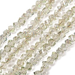 Light Green Electroplate Transparent Glass Beads Strands, Cube, Faceted, Pearl Luster Plated, Light Green, 3.5x4.5x4mm, Hole: 1.1mm, about 99pcs/strand, 13.46''(34.2cm)