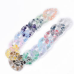 Mixed Color Transparent Acrylic Linking Rings, Quick Link Connectors, for Curb Chains Making, Twist Oval, Mixed Color, 39x29x7.5mm, Inner Diameter: 12x22mm