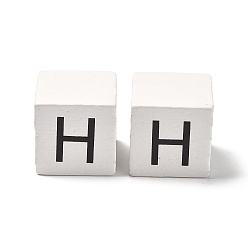Letter H Древесина европейского бисера, бусины с большим отверстием, куб с письмом, Письмо ч, 30.5x30.5x29.5~30.5 мм, отверстие : 5 мм