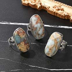 Платина Кольца из натуральной аква-терра-яшмы, с латунными украшениями для женщин, без кадмия и без свинца, платина, внутренний диаметр: 18.2 мм