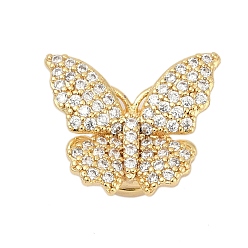 Настоящее золото 18K Магнитные застежки из латуни с микропейвом и прозрачным кубическим цирконием, без кадмия, без никеля и без свинца, бабочка, реальный 18 k позолоченный, 15x18x7.5 мм, отверстия : 1.2 mm и 1.4 мм