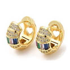 Real 16K Gold Plated Rack Plating Brass Thick Hoop Earrings, Colorful Cubic Zirconia Earrings, Real 16K Gold Plated, 16x18mm